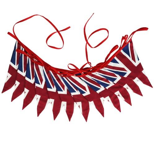 G2PLUS 6M Vintage Fabric Union Jack Bunting Banner - 12PCS Double Sided Kings Coronation Bunting Cotton - 17x25CM Large Kings Coronation Decorations for King Charles Coronation Decoration