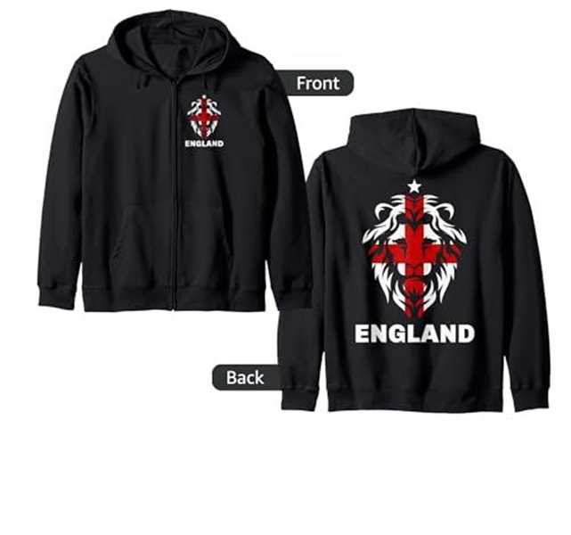 Classic England Lion with England Flag. Men, Women & Kids Zip Hoodie