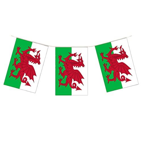  Henbrandt Welsh Party Bunting 10m with 20 Flags Wales St David’s Day Bunting Red Dragon Rugby Six Nations Euros Football Championship World Cup Garland Pub BBQ Decoration