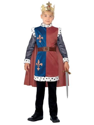 Smiffys King Arthur Medieval Costume, Red with Tunic, Cape & Crown, Boys Fancy Dress, Child Dress Up Costumes