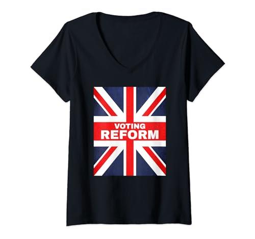 Womens Voting Reform Party Patriotic Union Jack Flag British Design V-Neck T-Shirt