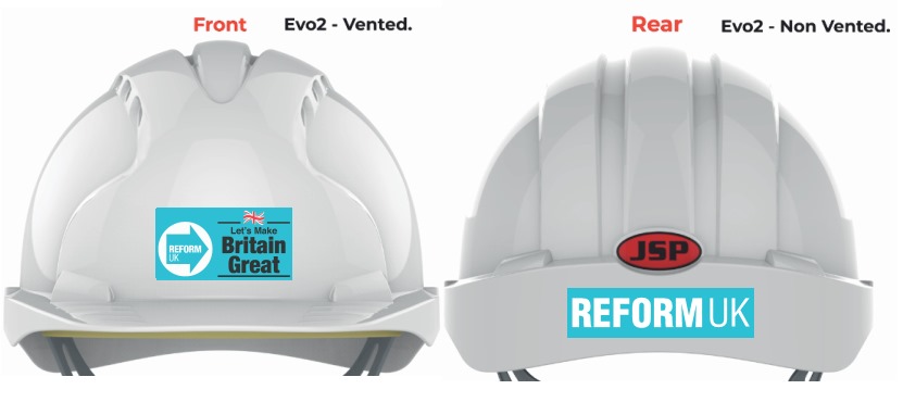 Reform UK Printed Hard Hats, Branded Safety Helmets for Canvassing