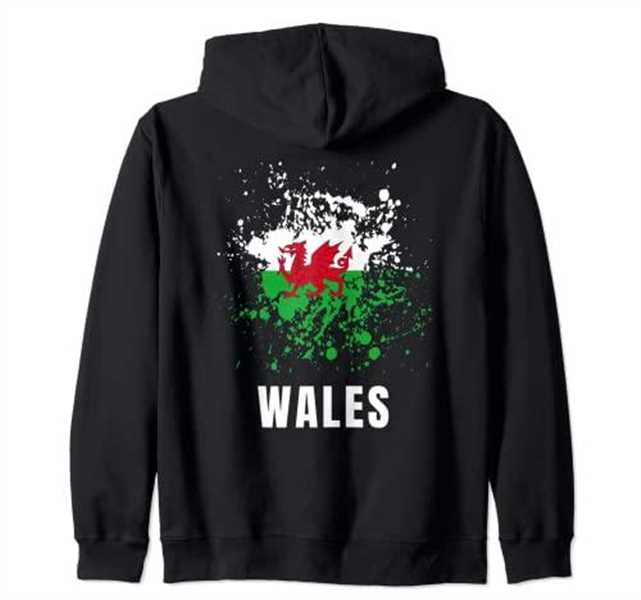 Wales Retro Vintage Watercolors Sport Welsh Flag Souvenir Zipped Hoodie