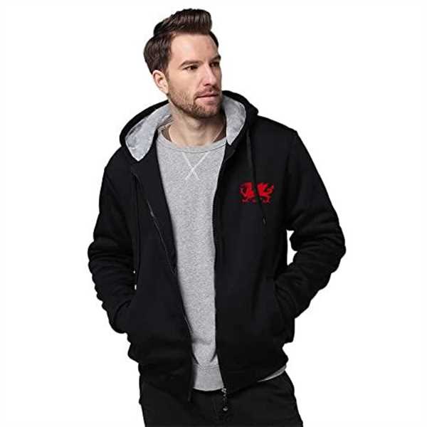 Flag Of Wales Welsh Red Dragon Men's Zip Up Hooded Fleece Sweatshirt Casual Hoody With Pockets