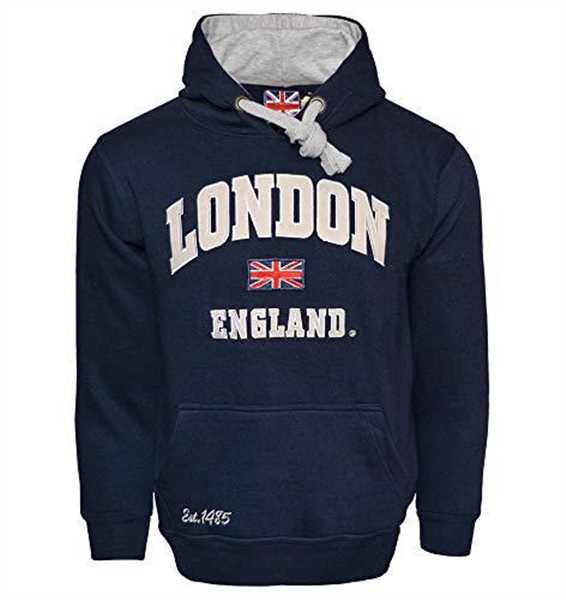 Unisex London England Hoodie Hooded Sweatshirt Navy Grey XS-2XL (XL)