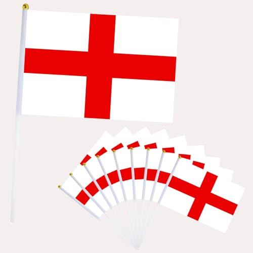 10pcs Small St Georges Cross Flag England Flags on Sticks England Hand Held Mini Stick Flags for St George's Day England