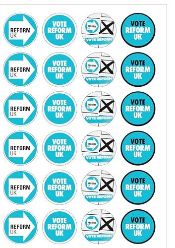 24 Pre-Cut Reform UK Election Edible Wafer Cake Toppers Decorations