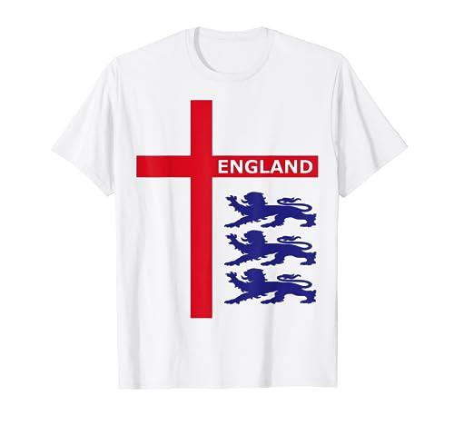 England Flag & Lions Football Fan England Supporter T-Shirt