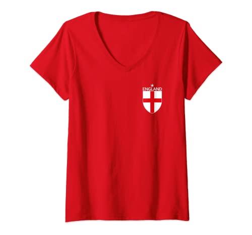 Womens Football Team Red Fan Jersey St. George's Cross Flag England V-Neck T-Shirt