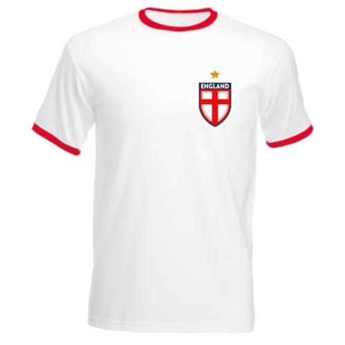 Men's Unisex England Flag Badge Euros World Cup Football White Retro Ringer T Shirt Top Kit