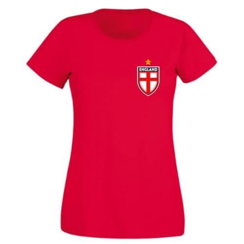 Womens Ladies England Flag Badge Euros World Cup Football Red T Shirt Top Kit