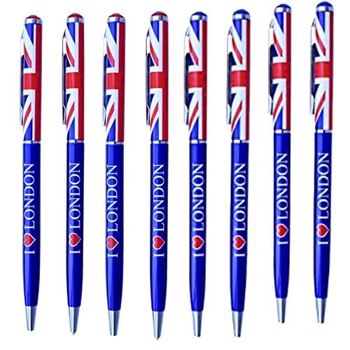 Union Jack Blue I Love London Pens Set of 8 British Gift Pens UK England pen