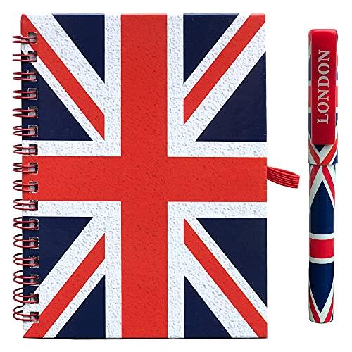 A6 Union Jack Notebook Set with UK Flag BallPen Pocket-sized Wire-bound Notepad for Jotting Down Notes Collectible