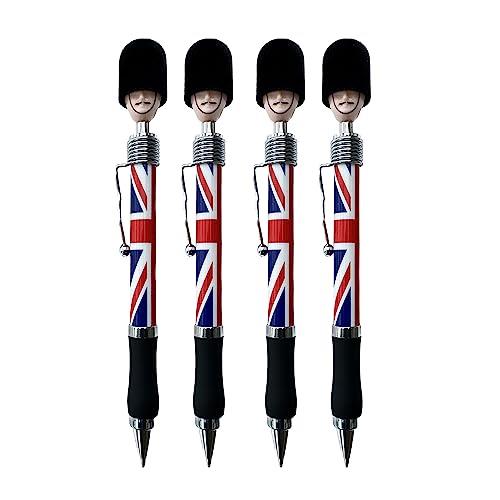 Union Jack Flag Royal Guardsman Head Pens – Set of 4 Retractable Ballpoint Pens