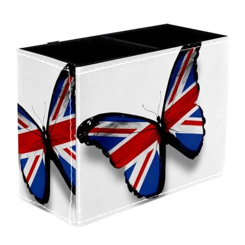 UK British Flag Butterfly Design Pen Holder for Desk, Stationary Supplies Organiser for Home Office