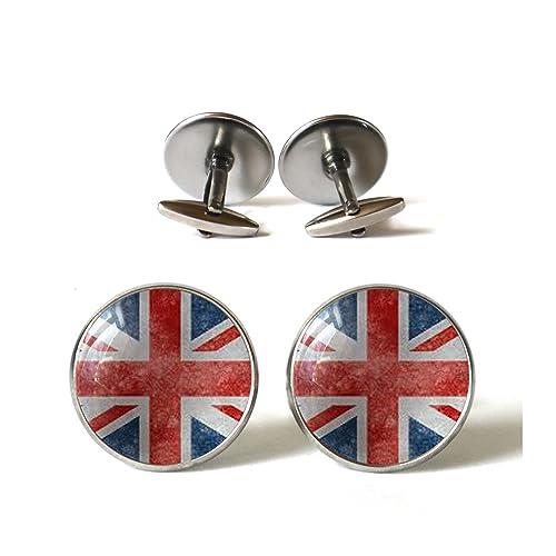 British Flag Cufflinks – Patriotic Gift for Men – English Flag Design – Stylish Wooden Cufflinks