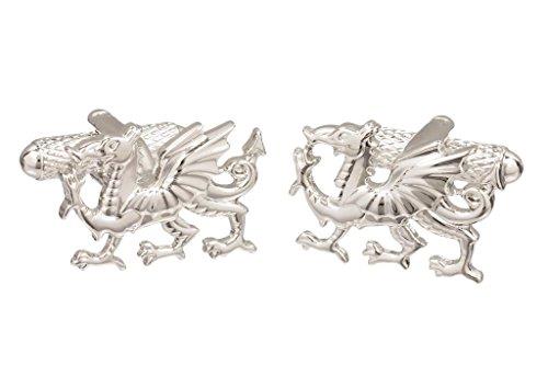 Welsh Dragon Cufflinks - Available in Silver Colour or Gold Colour Presented in an Onyx Art London Cufflink Gift Box (Silver Colour)