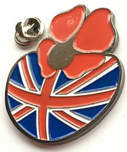 Large Lest We Forget Commemorative Poppy Lapel Pin – Britain Remembers Union Jack Flag Enamel Badge