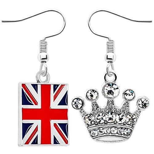 Union Jack Kings Coronation Crown Dangle Earrings – UK British Flag Earrings with Gift Bag