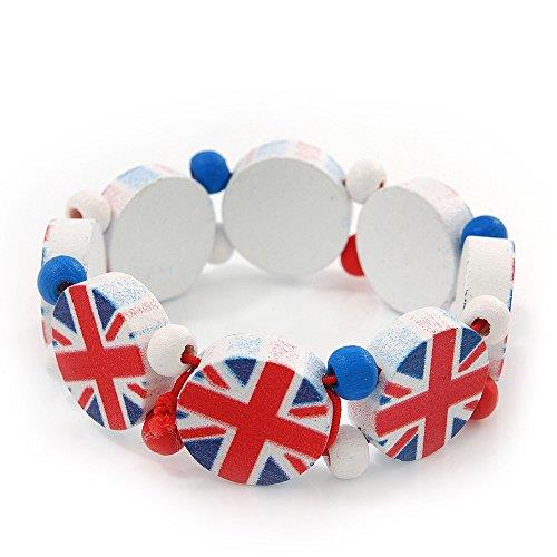 UK British Flag Union Jack Stretch Bracelet – White Wooden Design