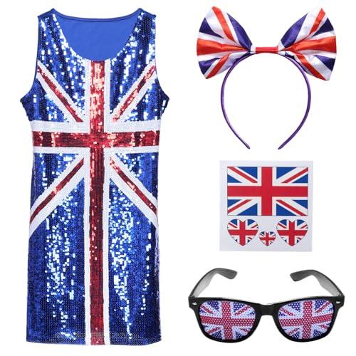 Sequin Union Jack Dress - 90s Spice Girls Costume with Accessories