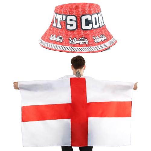 England Supporters Set - England Bucket Hat and St George's Wearable Flag Cape - Football Rugby Celebration Accessory Set