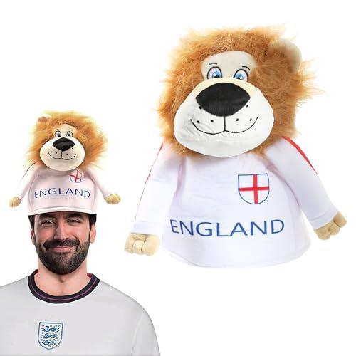 England Lion Football Hat - Plush Lion Hat Wearing England Kit with St George Cross - English Sports Supporters Novelty Hat Fancy Dress Accesssory