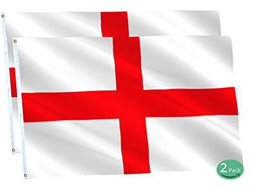 2 Pack England Flags – Great British English National Flag – 3x5 FT St George’s Cross – Vivid Color & Fade-Proof – Cool Outdoor Double-Stitched Banner with Grommets – Room Prints Wall Tapestry