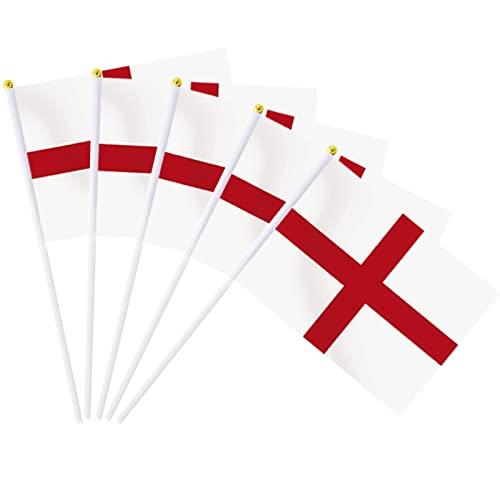 England Flags on Sticks for Euro 2024 Decorations – 15pcs Hand-Held Small Flags with 30cm White Pole – Perfect for St. George's Day, Football, Garden, and Street Party Decorations (14 x 21cm)