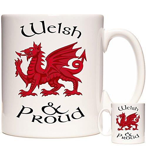 Wales Gift Mug WELSH and PROUD, Red Welsh Dragon On a Mug PATRIOTIC Wales tea cup or coffee mug. Matching Welsh Dragon Gifts Available.