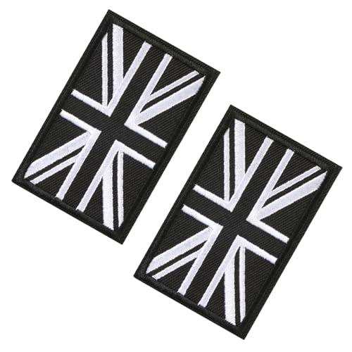 Union Jack Patch - 2pcs Black & White Embroidered Sew-On Badges