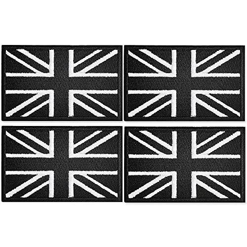 4Pcs Black & White Union Jack Patches - Tactical Embroidered UK Flag