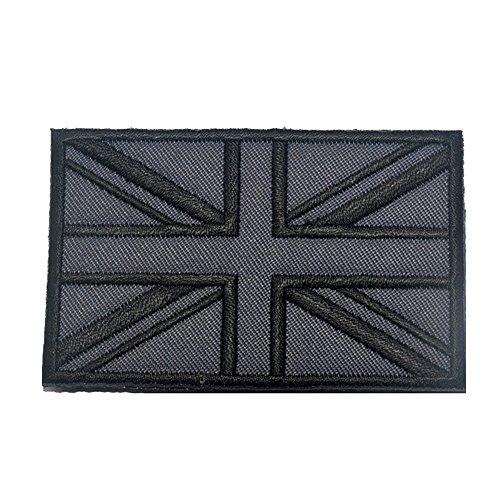 British Union Jack Embroidered Applique - Gray UK Flag Sew-On Patch