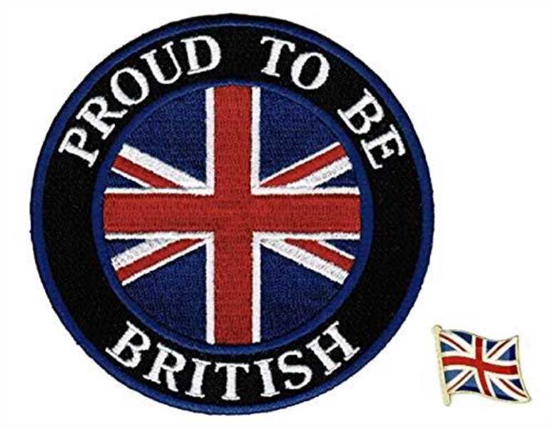 PROUD TO BE BRITISH Sew on Patch plus United Kingdom UK Union Jack Flag Pin Badge