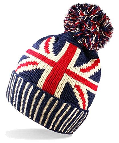 UNISEX UNION JACK FLAG BOBBLE BEANIE HAT