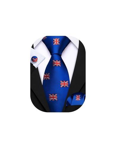 Union Jack Silk Tie Set - Royal Blue with Handkerchief & Cufflinks