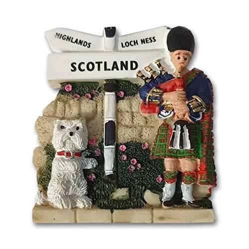 Scotland Westie Signpost Bagpiper Fridge Magnet - Scottish Souvenir