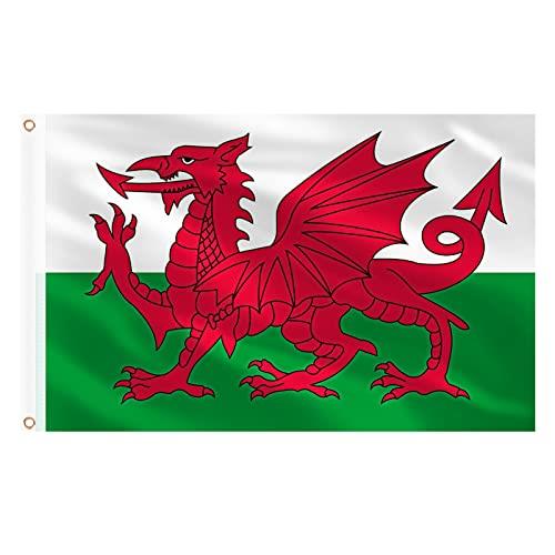 Welsh Flag 5ft x 3ft – Double-Sided Wales National Flag with Brass Eyelets