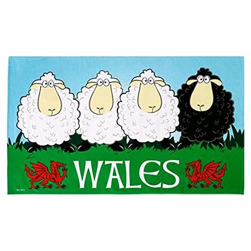 Welsh Tea Towel - Black White Sheep & Red Dragon Souvenir