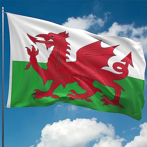 Large Welsh Flag – 5ft x 3ft Cymru Welsh Dragon with Brass Eyelets