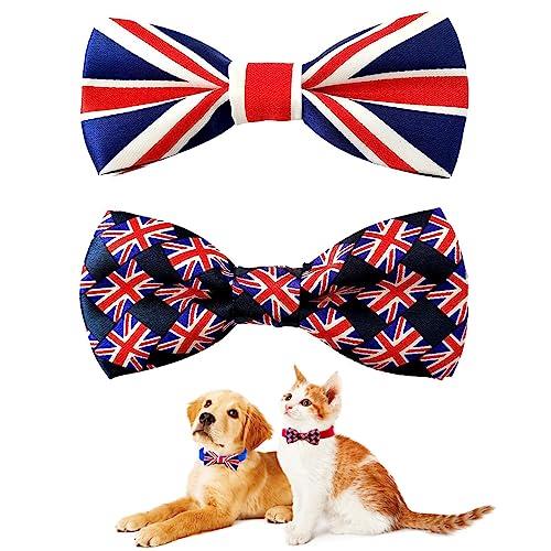 2pcs Union Jack Bow Ties for Small Dogs – Adjustable, Patriotic Pet Accessories