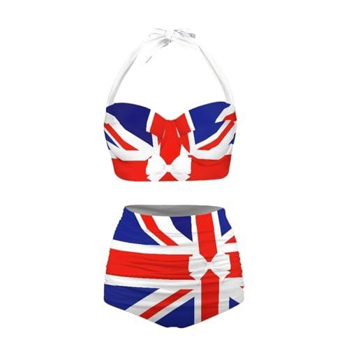 Women's Union Jack High Waist Bikini Set - Tummy Control Two-Piece Swimwear