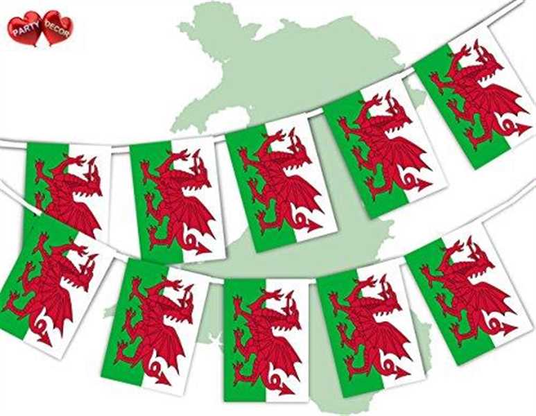 Wales - Welsh Full Flag Patriotic Themed Bunting Banner 12 Rectangular flags