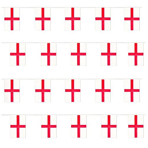 England Bunting - St Georges Day Flag - 10m 33ft - 20 Flag - Polyester all Weather English - England Bunting Decoration for Indoor Outdoor Sporting Events, Street Parties, Festivals and Celebrations