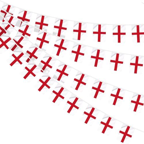 AhfuLife England St George Bunting for Euro Decorations 2024, 30pcs Flags Double Sided Triangular England Bunting for St. George's Day, Football Garden Party Decoration (14 x 21 cm - 10m, 1 Pack)