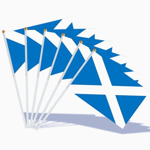 AhfuLife 15pcs Scottish Flags on Sticks for St. Andrew's Day, 14 x 21cm Scotland Hand Held Small Stick Flags with 30cm White Poles for Euro Football Party Decorations