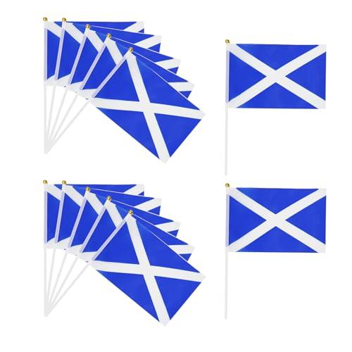 12 Pcs Scotland Bunting,Party Decorations Handheld Flags,Scottish Small Flag Hand-Waving with White Poles,for Football Cup Championship,Outdoor Garden,Car Accessories(14 * 21cm)