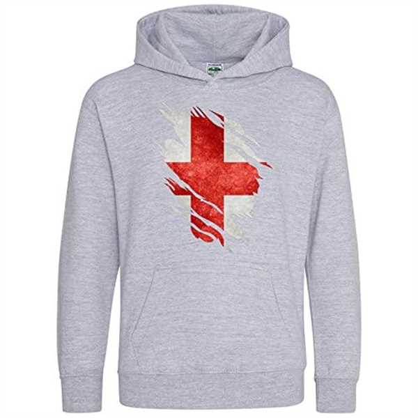 Purple Print House England Torn Kids Hoodie, Rugby Gifts, England Flag Torn