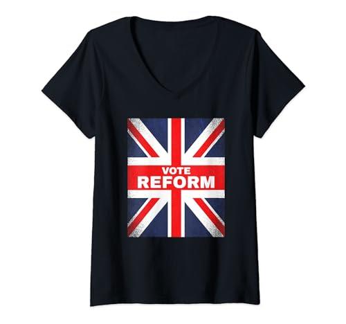 Womens Union Jack Flag Vote Reform Party Patriotic British Graphic V-Neck T-Shirt